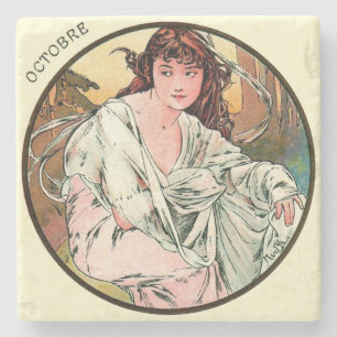 Posavasos De Piedra Calendario de Art Nouveau Mucha Octubre