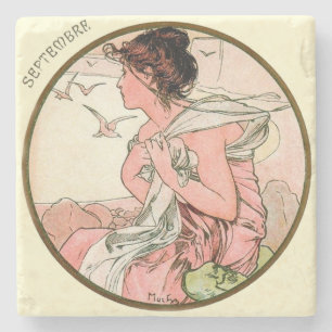 Posavasos De Piedra Calendario de Art Nouveau Mucha Septiembre