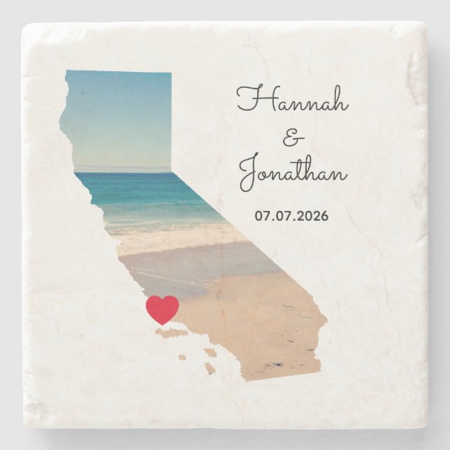 Posavasos De Piedra California Shape Wedding Photo (Anverso)