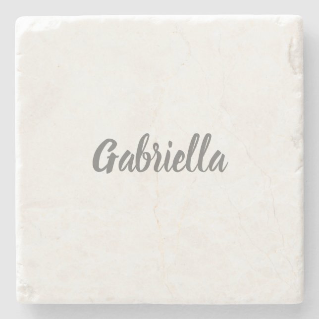 Posavasos De Piedra Caligrafía Elegante Blanco Gris Nombre simple (Anverso)