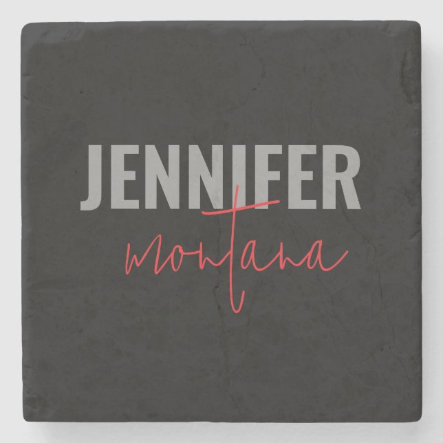 Posavasos De Piedra Caligrafía Elegante Llanura Añadir nombre propio (Anverso)