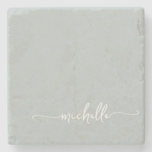Posavasos De Piedra Caligrafía elegante nombre monograma verde script