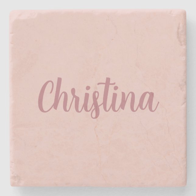 Posavasos De Piedra Caligrafía Elegante Rosa Plata de Oro Nombre simpl (Anverso)