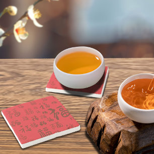 Posavasos De Piedra Caligrafía festiva de caracteres chinos 福 bendicio