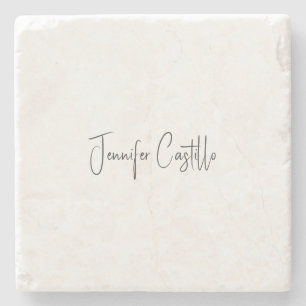 Posavasos De Piedra Caligrafía Minimalista blanca y simple