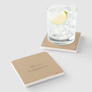 Posavasos De Piedra Caligrafía monograma marrón minimalista profesiona