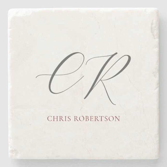 Posavasos De Piedra Caligrafía Monograma Nombre Personalizado blanco n (Anverso)