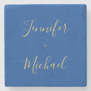 Posavasos De Piedra Caligrafía Personalizado de color azul dorado Edic