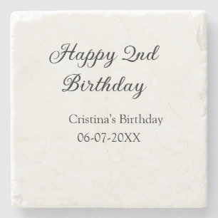 Posavasos De Piedra caligrafía simple mínimo feliz segundo cumpleaños