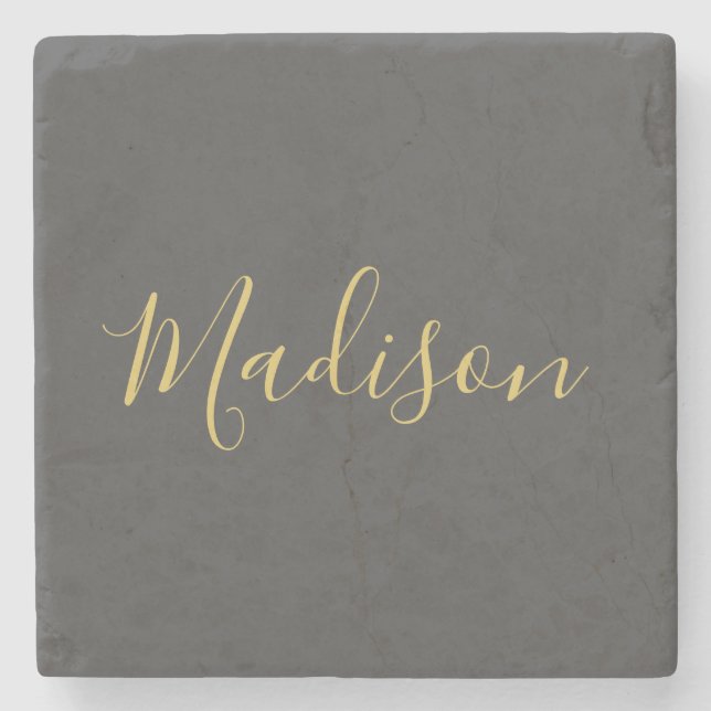 Posavasos De Piedra Calligraphy Gold Color Gray Personalizado Personal (Anverso)
