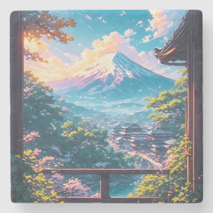 Posavasos De Piedra Calma matutina sobre Fuji