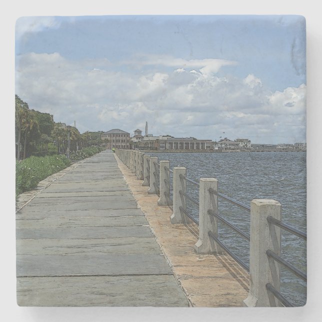 Posavasos De Piedra Calzada hermosa de la costa (Anverso)