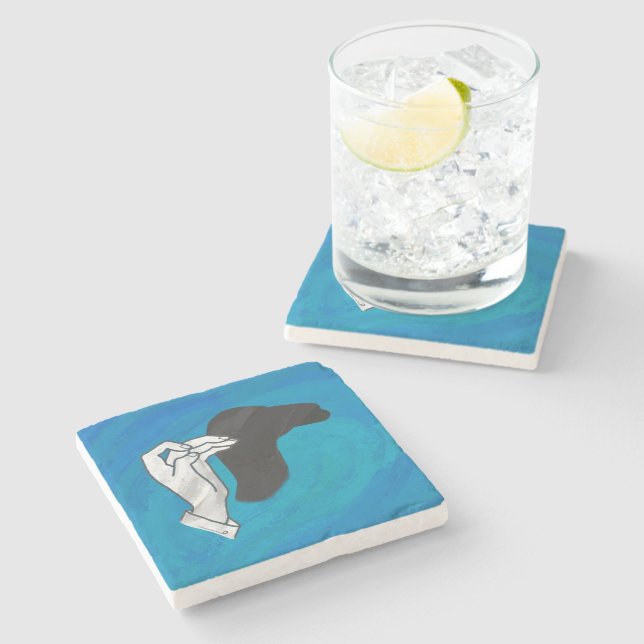 Posavasos De Piedra Camello De Sombra En Azul (Lateral)