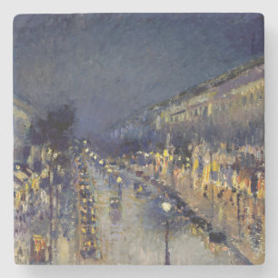 Posavasos De Piedra Camille Pissarro - Bulevar Montmartre de noche