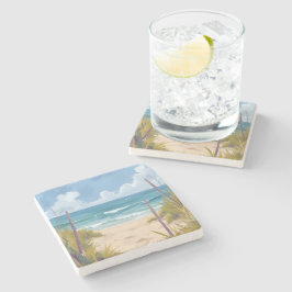 Posavasos De Piedra Camino de la Playa | Agua de Océano Pintura Coster