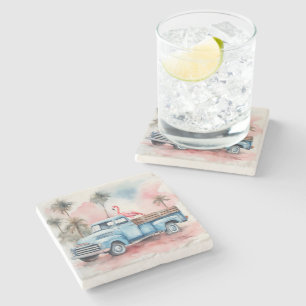 Posavasos De Piedra Camión Azul Flamingo In Retro
