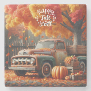 Posavasos De Piedra Camión de granja de otoño rústico/vintage