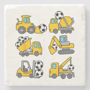 Posavasos De Piedra Camiones de construcción de fútbol para niños de b