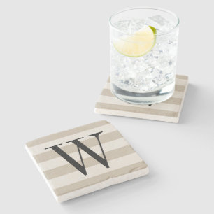 Posavasos De Piedra Campesina Beige Linen Stripes Monograma