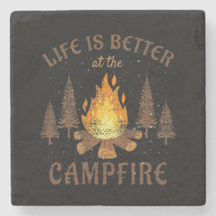 Posavasos De Piedra Camping - La Vida Es Mejor En La Fogata