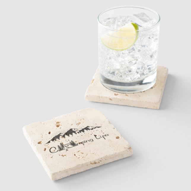 Posavasos De Piedra Camping Scene  (Lateral)