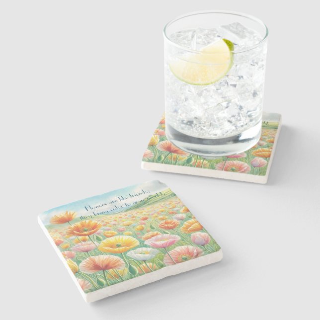 Posavasos De Piedra Campo de amapola y presupuesto de Islandia (Lateral)