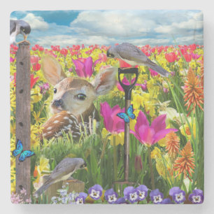 Posavasos De Piedra Campo de aves alba de flores