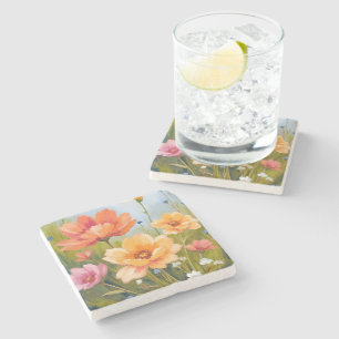 Posavasos De Piedra Campo de flores silvestres Botánica de flores en