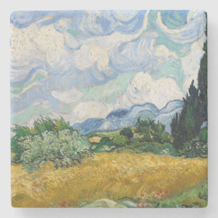 Posavasos De Piedra Campo de trigo vintage Van Gogh con cipreses
