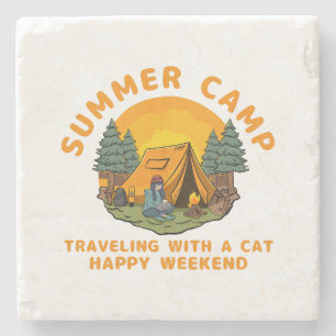 Posavasos De Piedra Campo de verano viajando con un gato