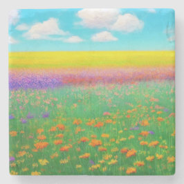 Posavasos De Piedra Campo dorado de flores Montaña de Mármol
