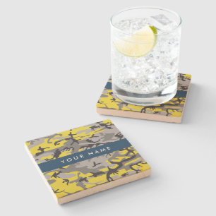 Posavasos De Piedra Camuflaje amarillo y gris Tu nombre personaliza