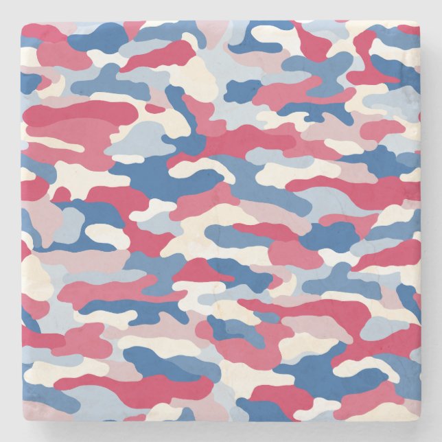 Posavasos De Piedra Camuflaje rojo blanco y azul (Anverso)