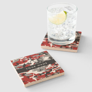 Posavasos De Piedra Camuflaje rojo y gris Tu nombre Personaliza