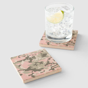 Posavasos De Piedra Camuflaje rosa y verde, militar, ejército