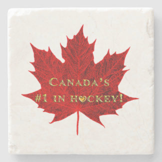Posavasos De Piedra Canadá número 1 en hojas de arce rojas de hockey