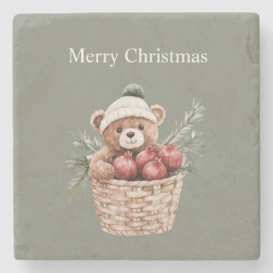Posavasos De Piedra Canasta de osito de peluche granadas Navidad