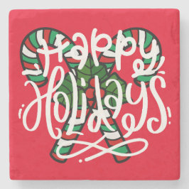 Posavasos De Piedra Candy Cane Felices Fiestas