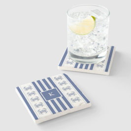 Posavasos De Piedra Cangrejo Azul Monograma Náutico Costero