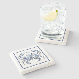 Posavasos De Piedra Cangrejo Azul Monograma Náutico Costero