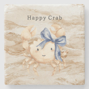 Posavasos De Piedra Cangrejo de Arena Crema Feliz Arco Azul