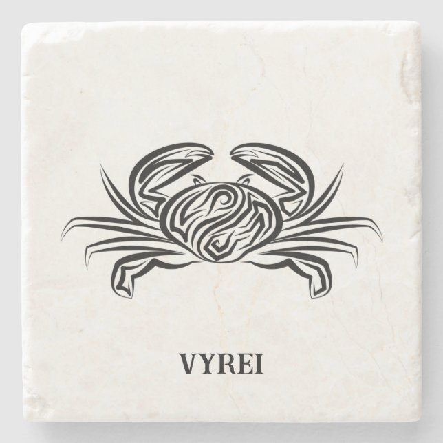 Posavasos De Piedra Cangrejo tribal blanco y negro (Anverso)