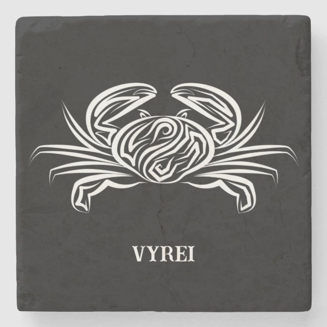 Posavasos De Piedra Cangrejo tribal blanco y negro (Anverso)