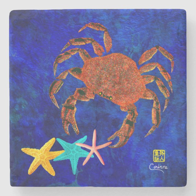 Posavasos De Piedra Cangrejo y pez estrella - Montaña de mármol (Anverso)