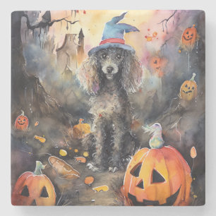 Posavasos De Piedra Caniche de Halloween con calabazas aterrador