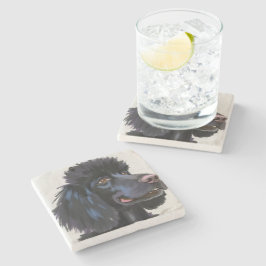 Posavasos De Piedra Caniche Negro | Pintura de Mascota al Acuarela Per