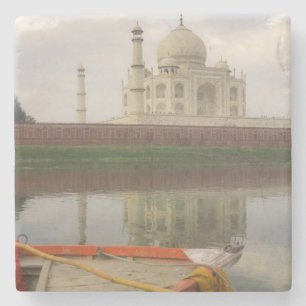 Posavasos De Piedra Canoa en el agua con Taj Mahal, Agra, India