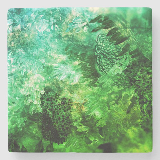 Posavasos De Piedra Capas de cristales verdes (Anverso)