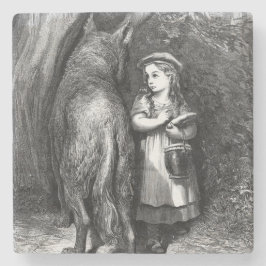 Posavasos De Piedra Caperucita roja se encuentra con el gran lobo malo