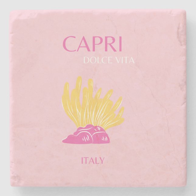 Posavasos De Piedra CAPRI, Capri Travel Art, Preppy, Preppy Room, Pink (Anverso)